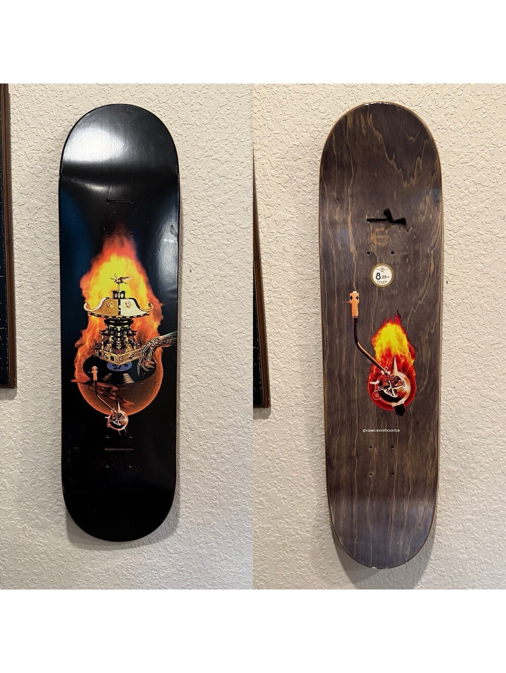 Vintage 00s RARE Evisen Skateboards Black Flame Torch Deck Size 8.25